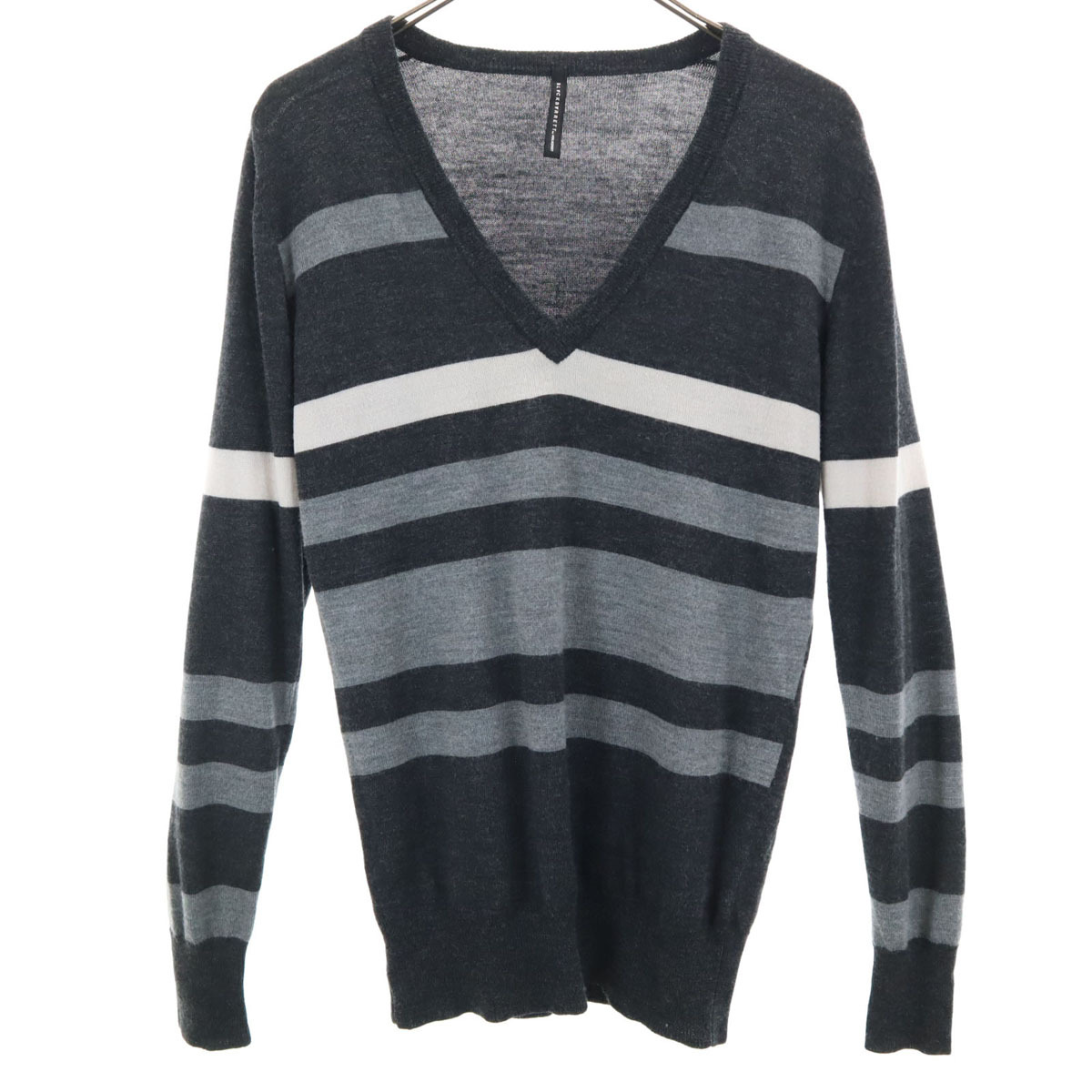 BLACKBARRETT ブラックバレット by NEIL BARRETT Vネック ウール ボーダー 長袖 セーター 2 グレー系 ニット 三陽商会 メンズ拍卖