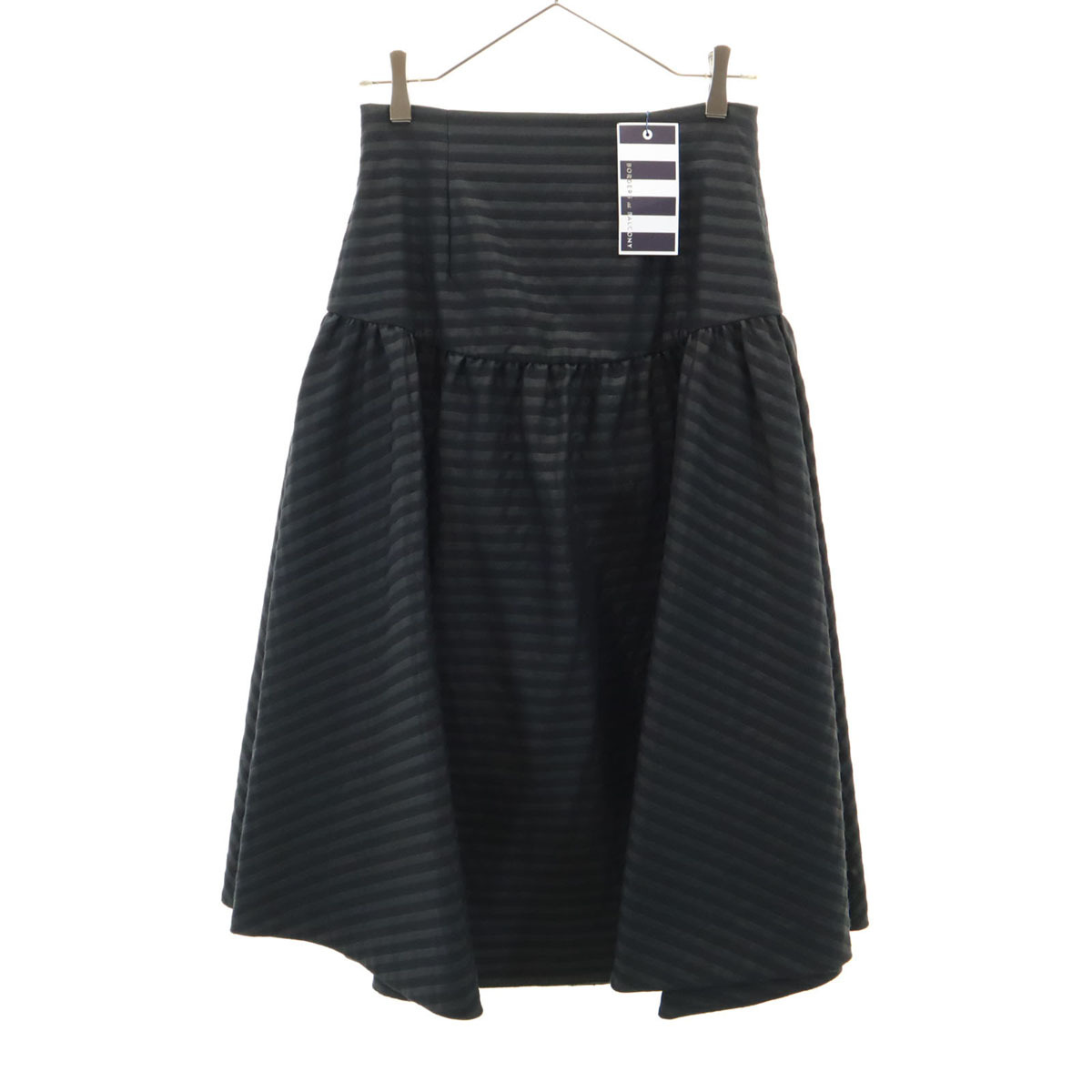 未使用 BORDERS at BALCONY ボーダーズアットバルコニー 日本製 ボーダー柄 ミモレ丈 ジャガード フレアスカート 38 ブラック レディース拍卖