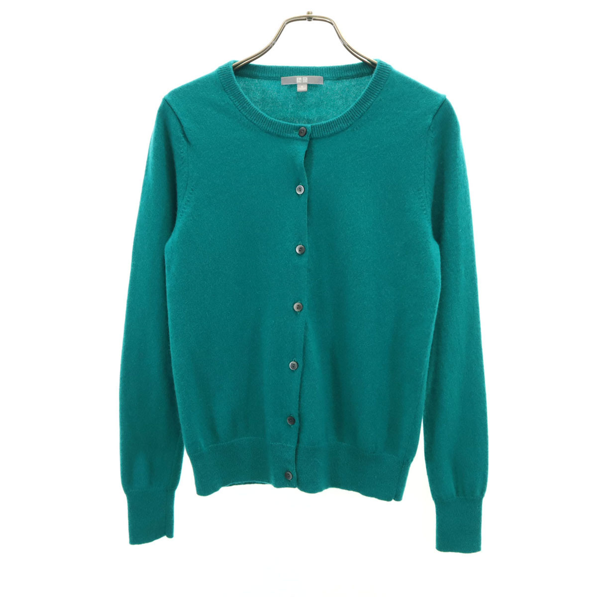 美品 UNIQLO ユニクロ カシミヤ100% 長袖 ニットカーディガン M グリーン系 レディース拍卖