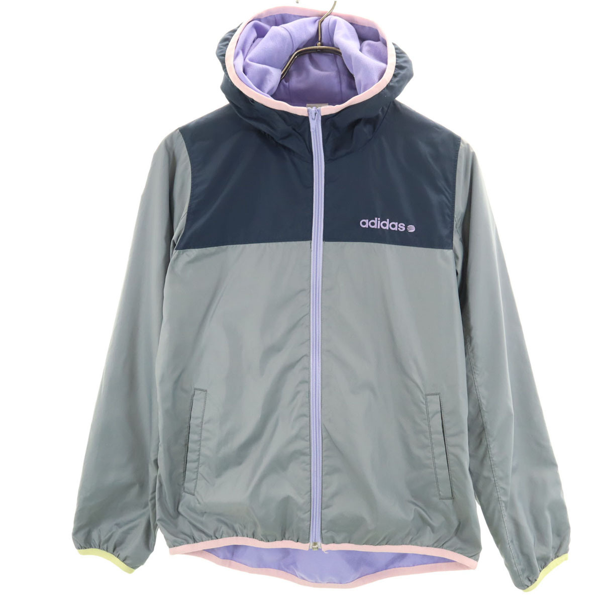 adidas アディダス トレーニング フード付き ウインドブレーカー M グレー系 トリコット裏地 レディース拍卖