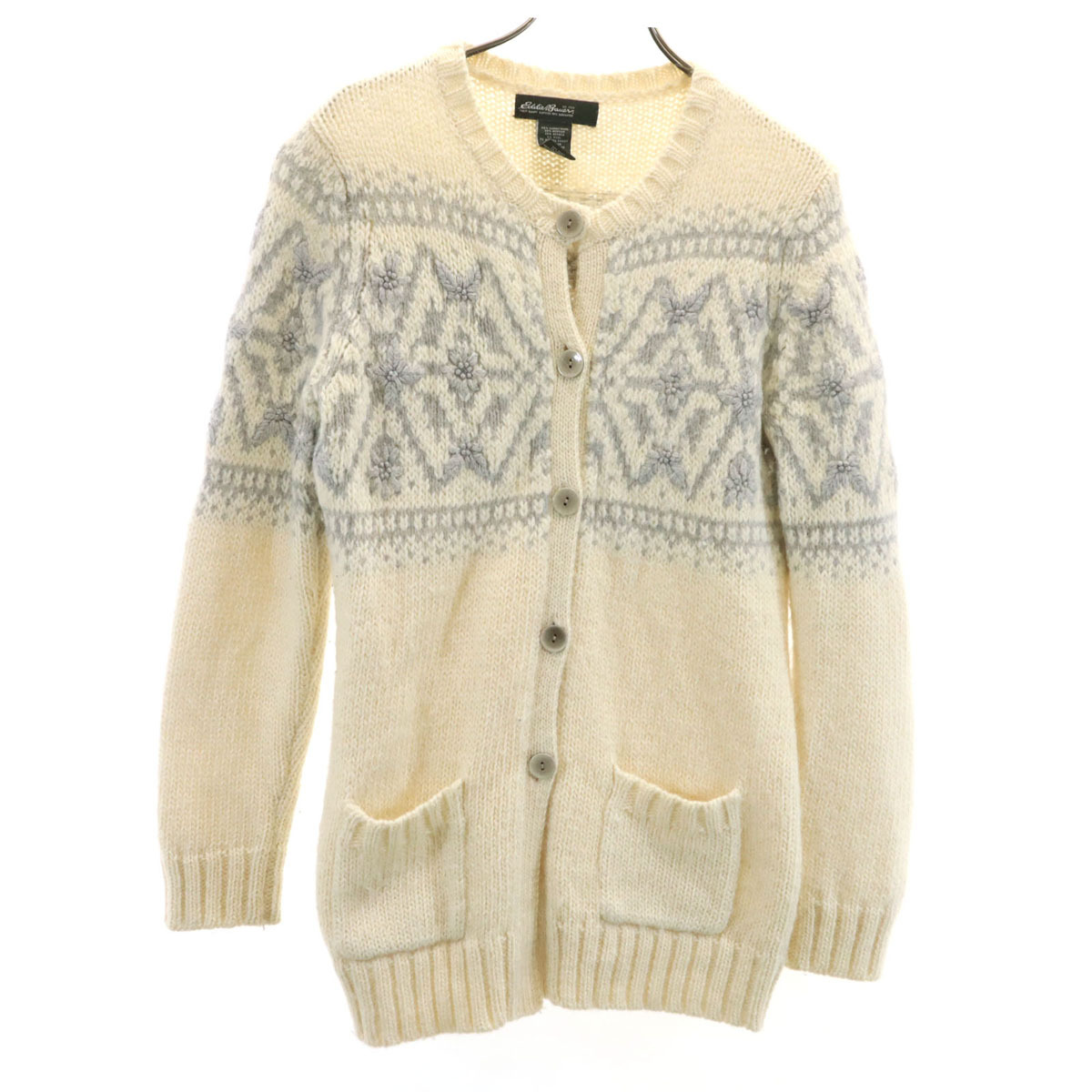 Eddie Bauer エディーバウアー 花柄 長袖 ニットカーディガン S アイボリー アウトドア レディース拍卖