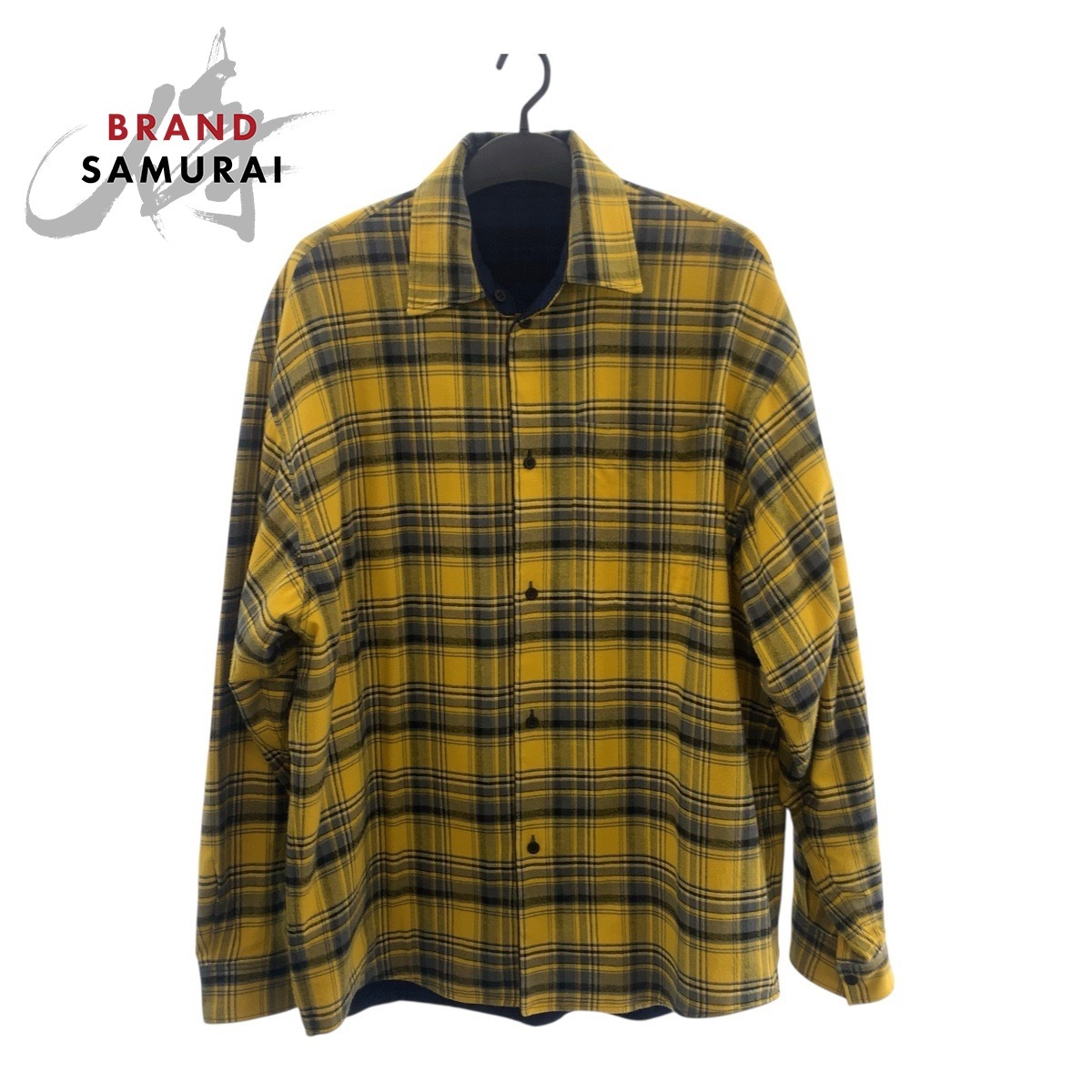 美品 BALENCIAGA バレンシアガ サイズM イエロー ブルー コットン 720105TNM27 長袖シャツ リバーシブル チェックシャツ メンズ 505302拍卖