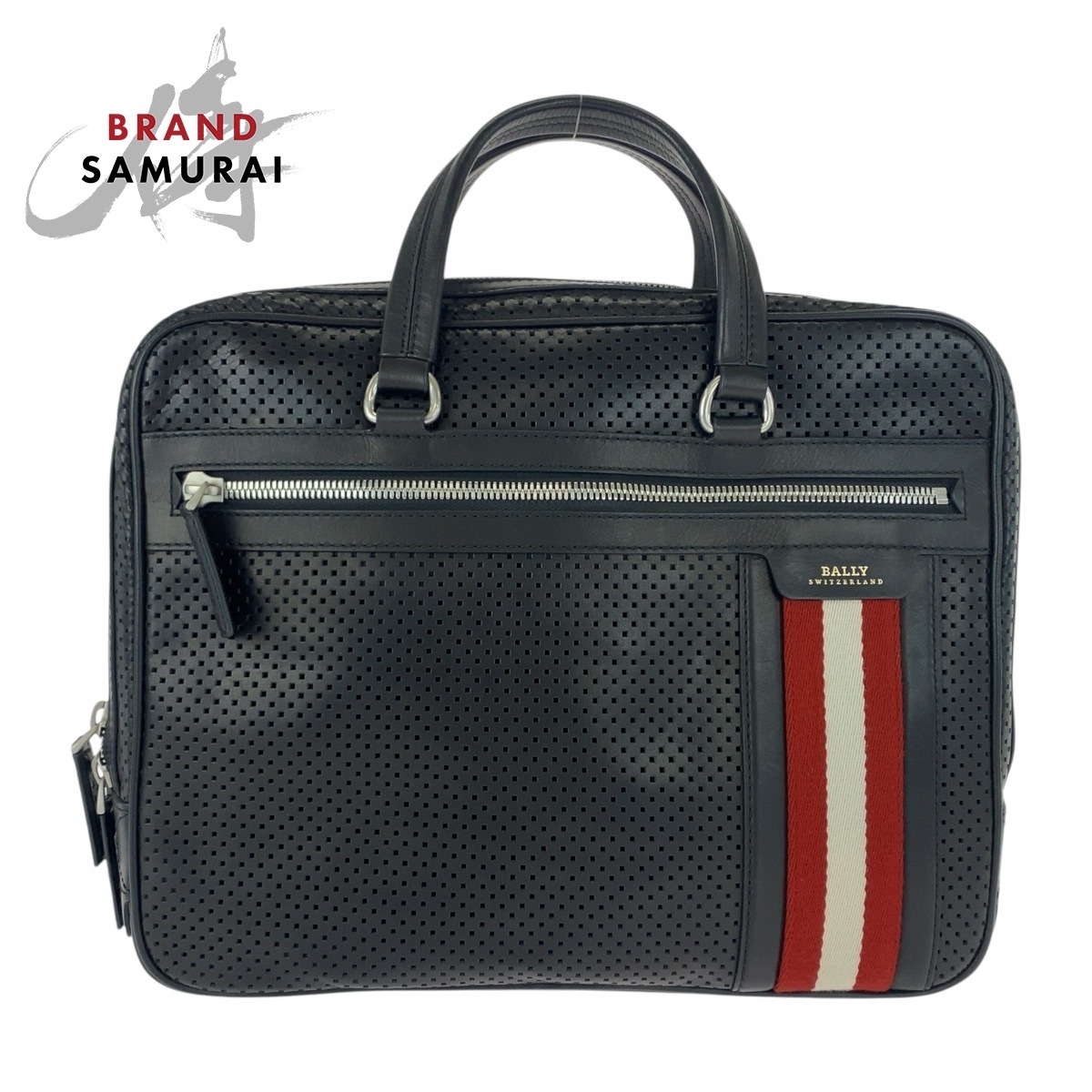美品 BALLY バリー パンチング ブラック 黒 シルバー金具 レザー HVLK ビジネスバッグ ブリーフケース メンズ 505607拍卖