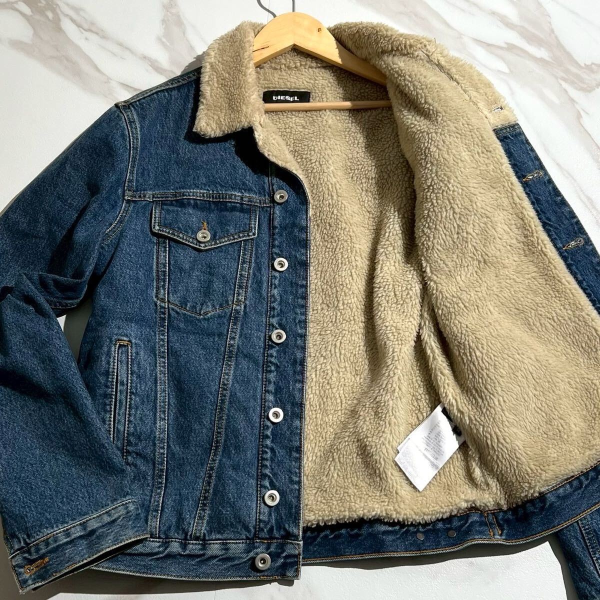 美品●DIESEL ディーゼル ボア デニムジャケット ジージャン Gジャン ブルゾン ストレッチ メンズ インディゴブルー拍卖