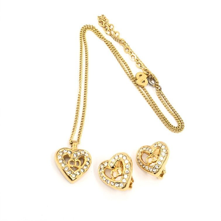 Christian Dior クリスチャンディオール アクセサリー ハート ラインストーン おまとめ ネックレス/イヤリング 【DJBC4051】拍卖