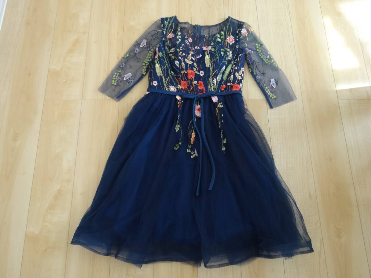 (現状品) ノーブランド ドレス ワンピース イブニング チュール レース プリンセス ミドル丈 刺繍 フォーマル 結婚式 パーティー #C5拍卖