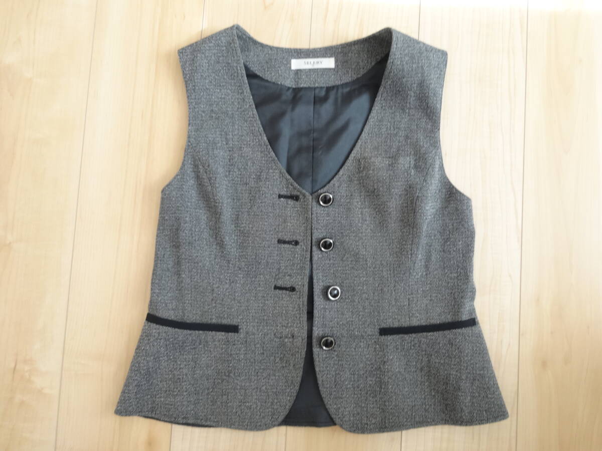 (現状品) SELERY セロリー ベスト サイズ11 レディース 総柄 グレー系 フォーマル ビジネス 事務 OL 制服 #C21拍卖