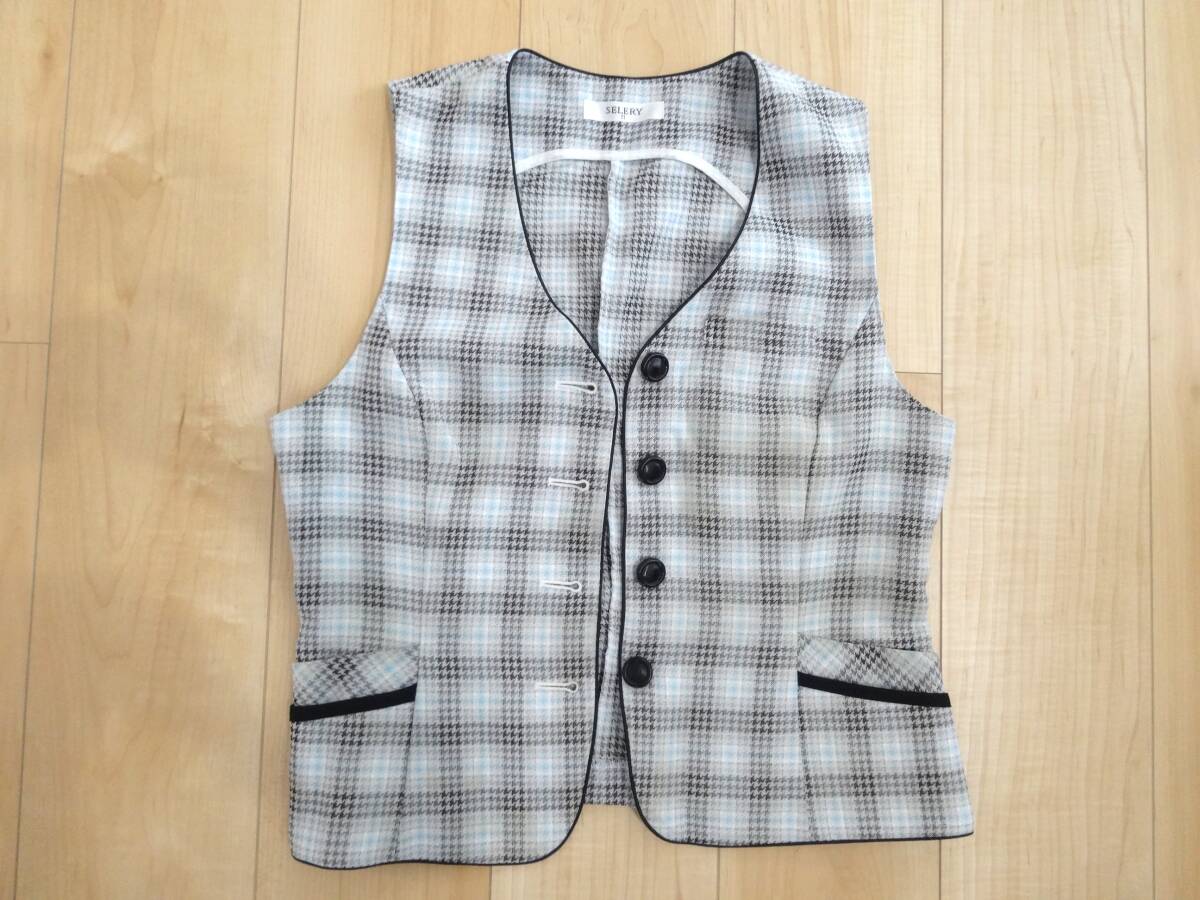 (現状品) SELERY セロリー ベスト サイズ11 レディース チェック柄 ブルー / ブラック系 水色 / 黒系 春夏用 フォーマル 事務 OL 制服 #C26拍卖