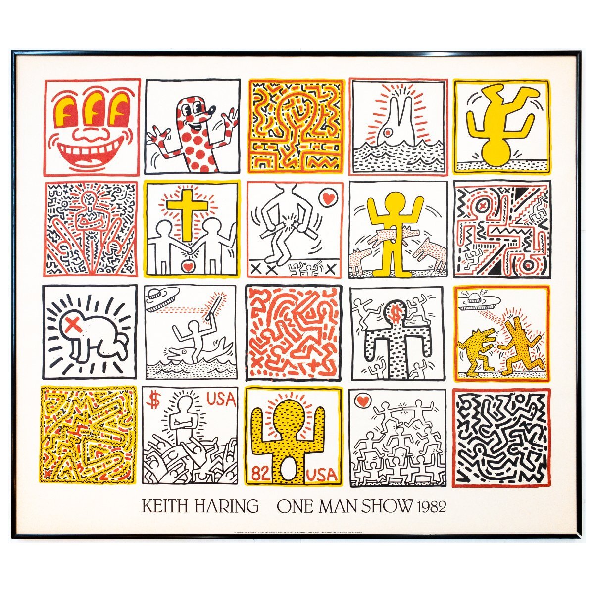 【SHIN】キース・へリング 「KEITH HARING ONE MAN SHOW 1982」 リトグラフプリント 1986年制作 フランス 額装拍卖