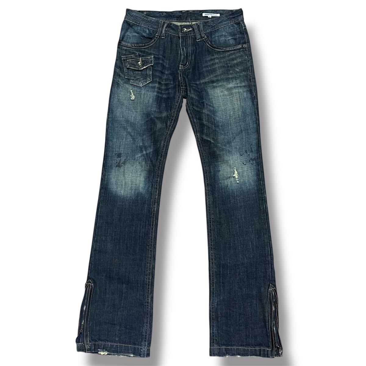 semantic design フレアデニム 00s 値引可 セマンティックデザイン シンセティックレザートリム 鬼ヒゲ ハチノス Y2K Japanese archive拍卖