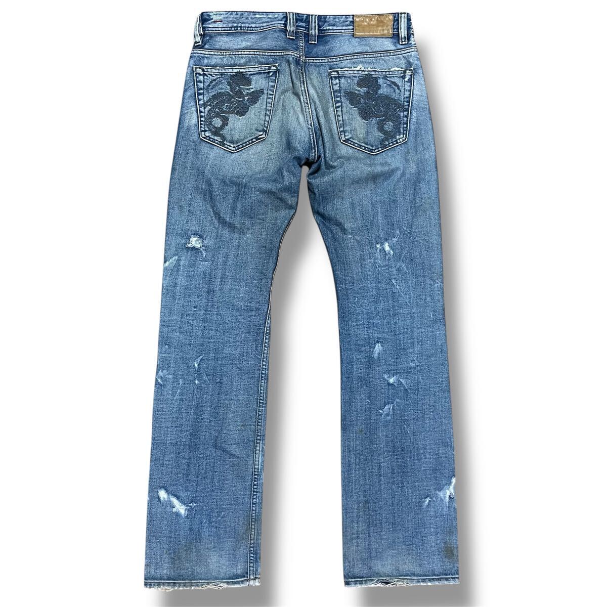 diesel viker 刺繍 デストロイ クラッシュデニム 00s 値引可 ディーゼル イタリア製 ダメージ加工 Y2K ビンテージ加工 ジーンズ 鬼ヒゲ拍卖