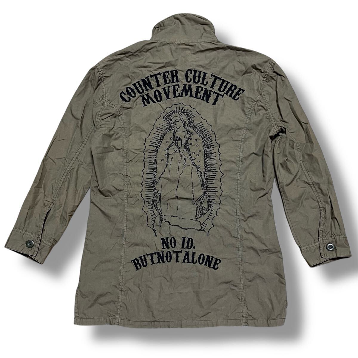 no id. × men's joker コラボ ミリタリー 刺繍 シャツ ジャケット 00s 値引可 希少 Y2K ノーアイディー グアダルーペ マリア ワイヤー襟拍卖