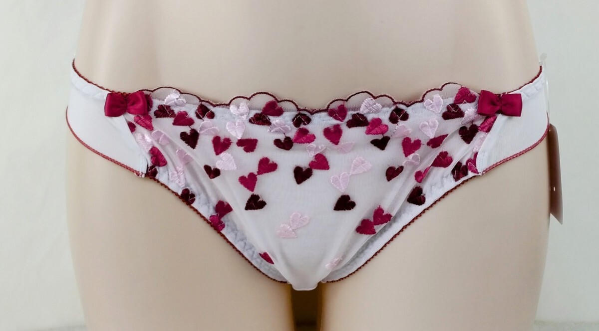 ショーツ M 未使用 ハート刺繍柄 フロント両脇リボン拍卖