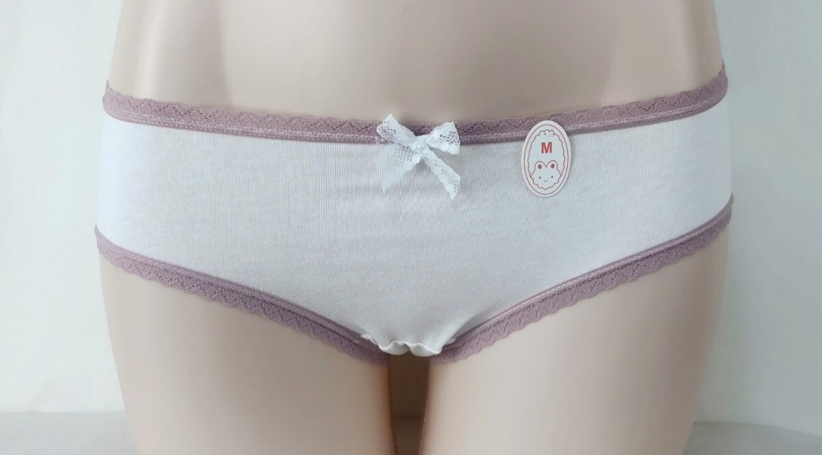 ショーツ M 未使用 無地 ホワイト 縁ゴムワイン系拍卖
