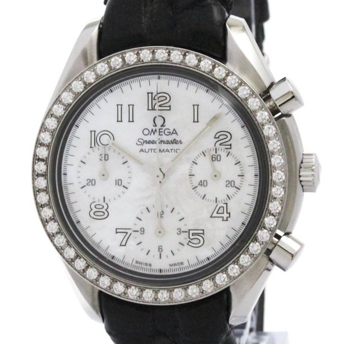 オメガ (OMEGA) スピードマスター ダイヤモンド シェル文字盤 ステンレススチール レザー 自動巻き メンズ 時計拍卖