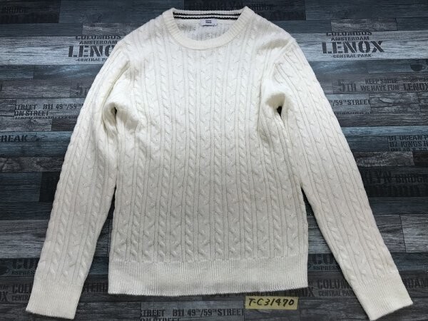 BROWNY STANDARD WEGO ブラウニースタンダード メンズ アクリル ケーブルニットセーター S 白拍卖