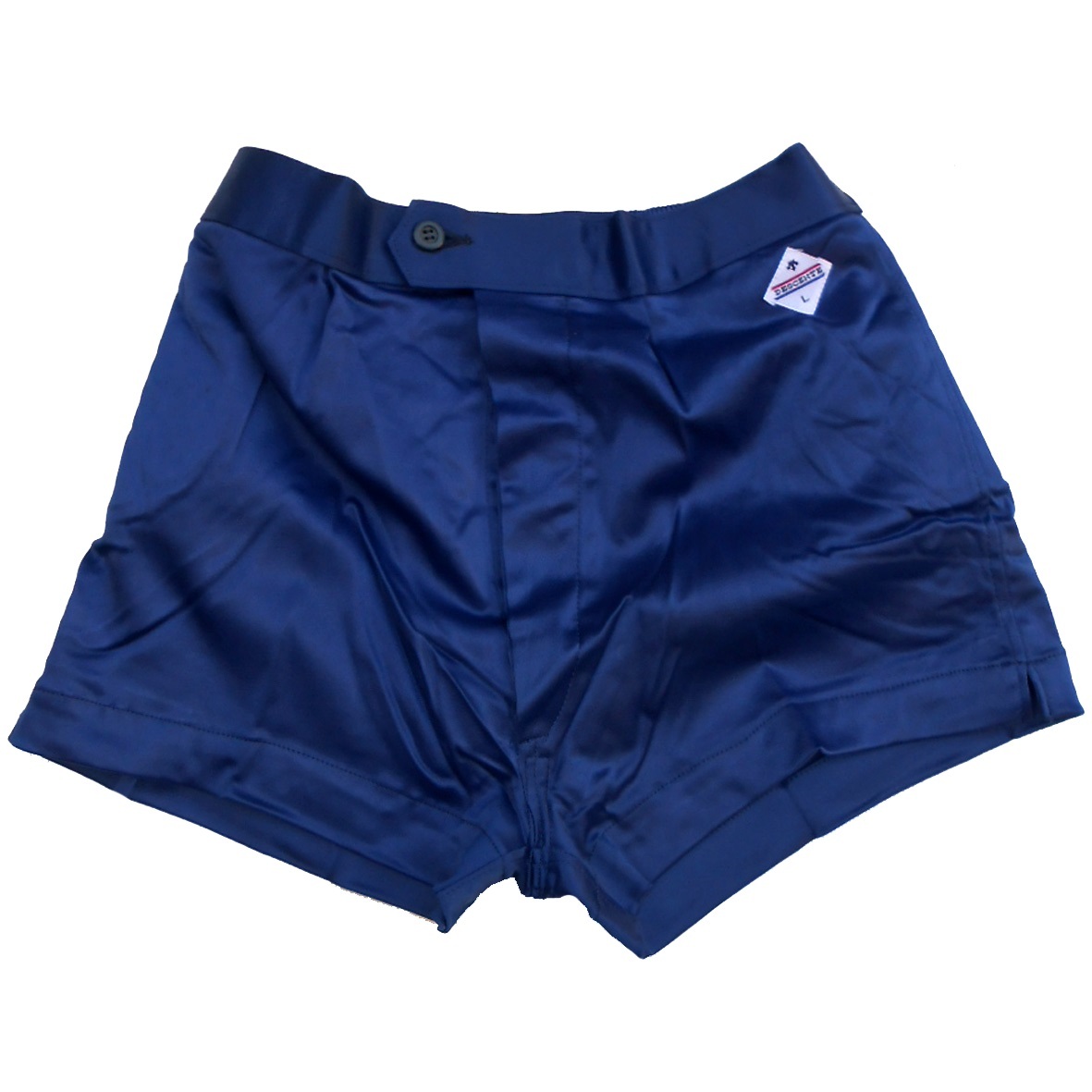 未使用 '80s DESCENTE デサント DP-35 ナイロン 光沢 ストレッチ L ネイビーブルー 青 ショートパンツ 短パン 当時物 デッドストック 昭和拍卖