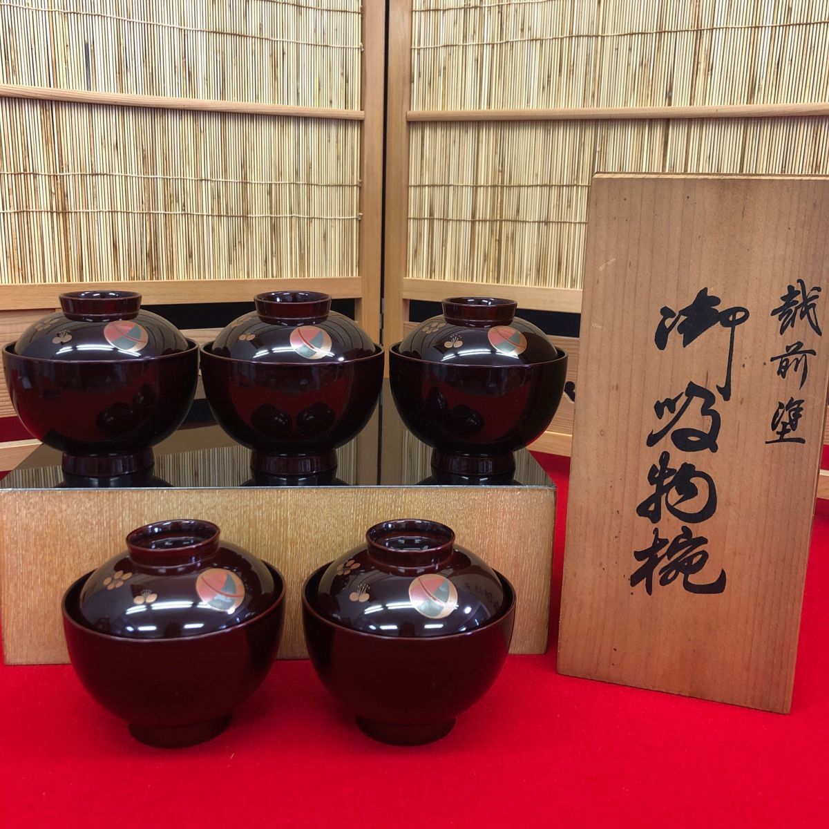 越前塗 御吸物椀揃 共箱 【RA0943S#80】拍卖