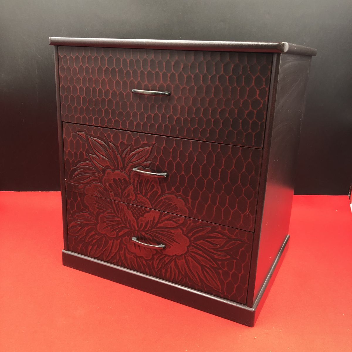 鎌倉彫 小箪笥 小物入れ 3段 【RA0998T#120】拍卖