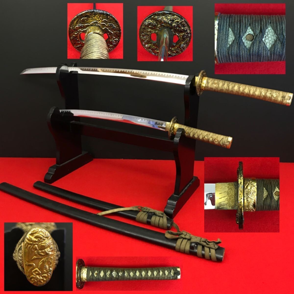 模造刀 刀 脇差 セット 全長105cm/71cm 刀装具 拵え 【RA0562S#160】拍卖