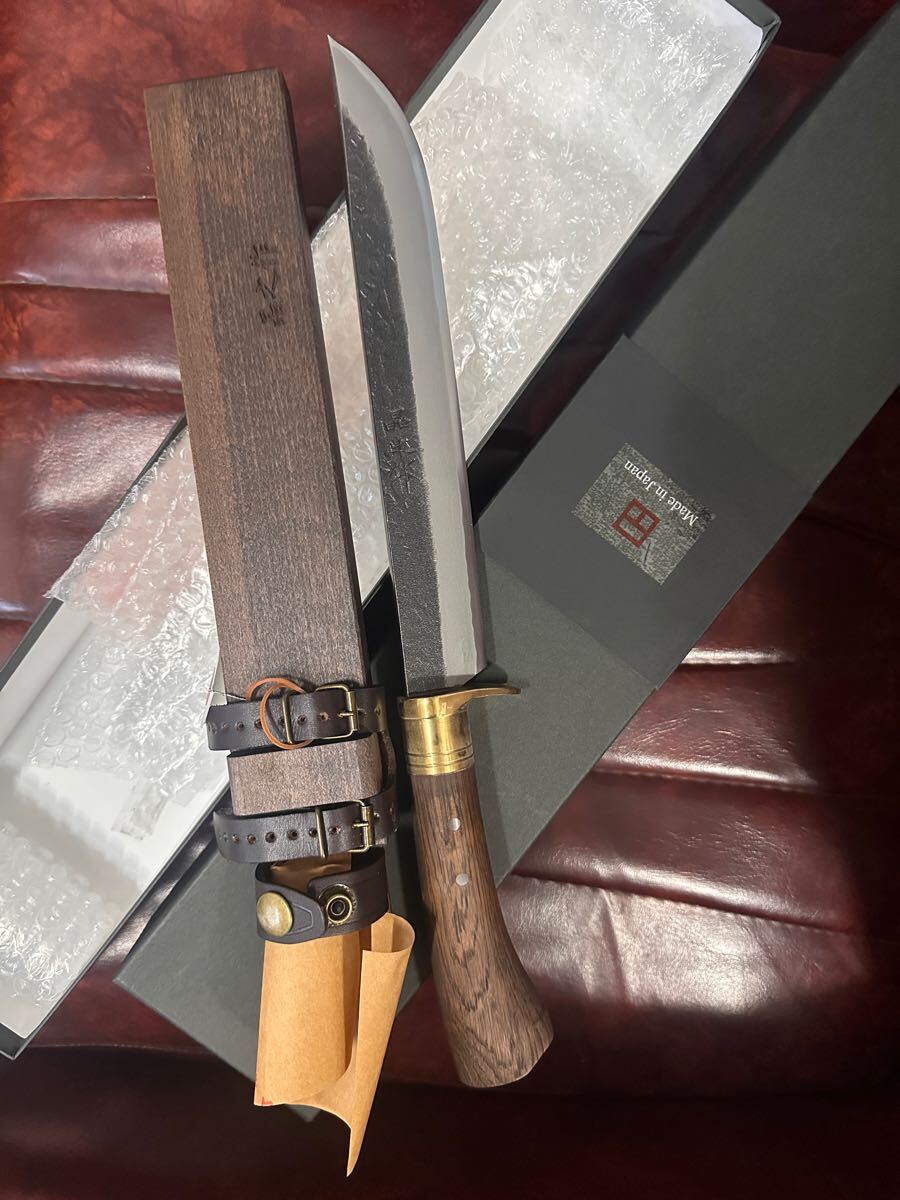 晶之作 青入 剣鉈 (山鉈 狩猟刀) 墨流し ダマスカス アウトドア E262拍卖