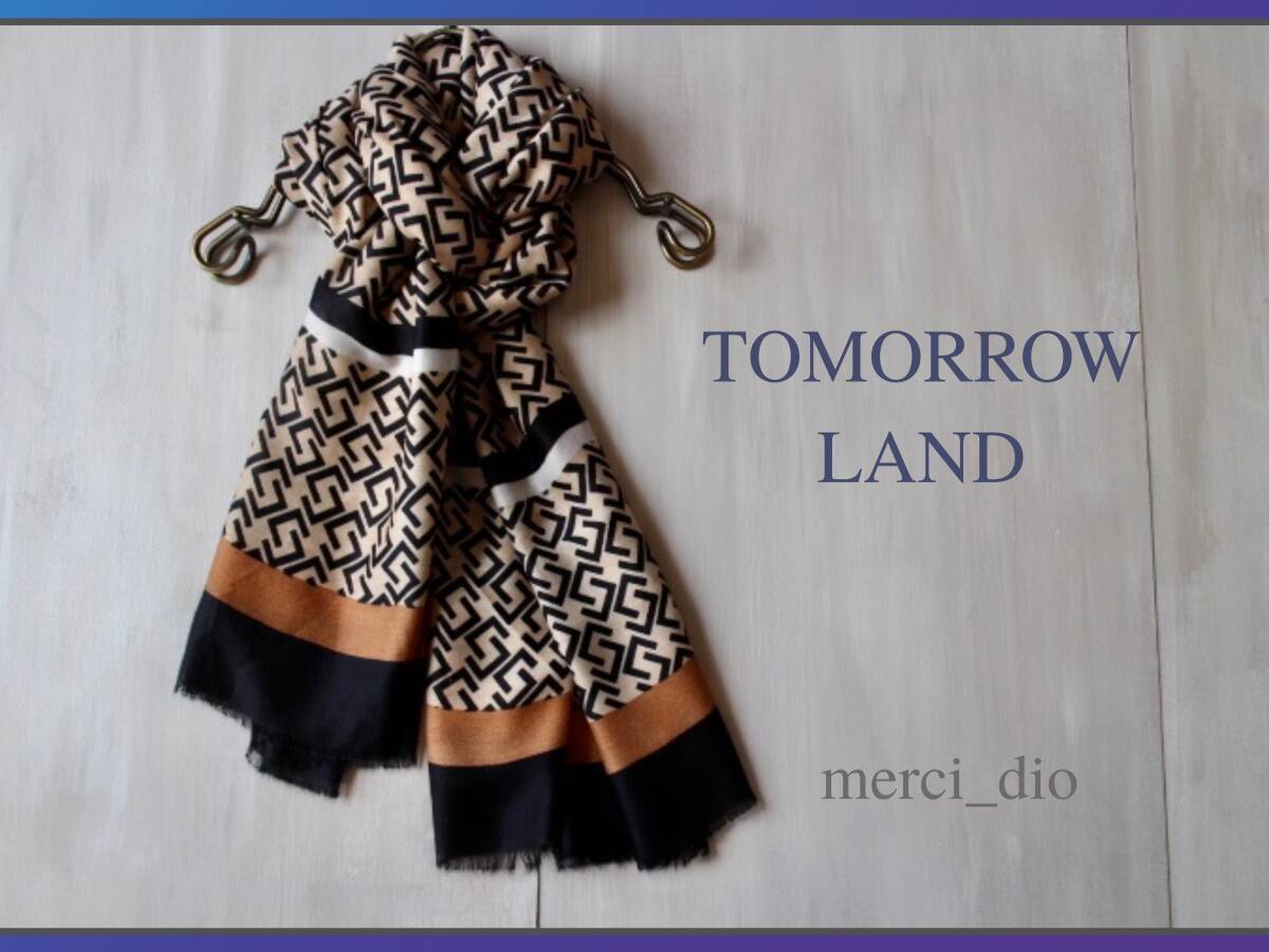 トゥモローランド TOMORROWLAND 幾何学デザイン 大判ストール スカーフ マフラー キャメル ブラック オータム 新品未使用 ドゥーズィエム拍卖