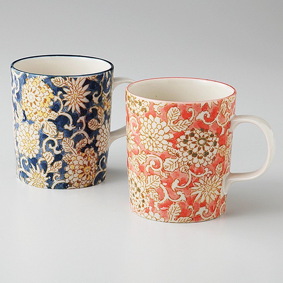 美濃焼! ☆菊唐草ペアマグカップ☆ 軽量マグ 新品 V2033-9 コーヒー 紅茶 ミルク ラテ エスプレッソ ギフト拍卖