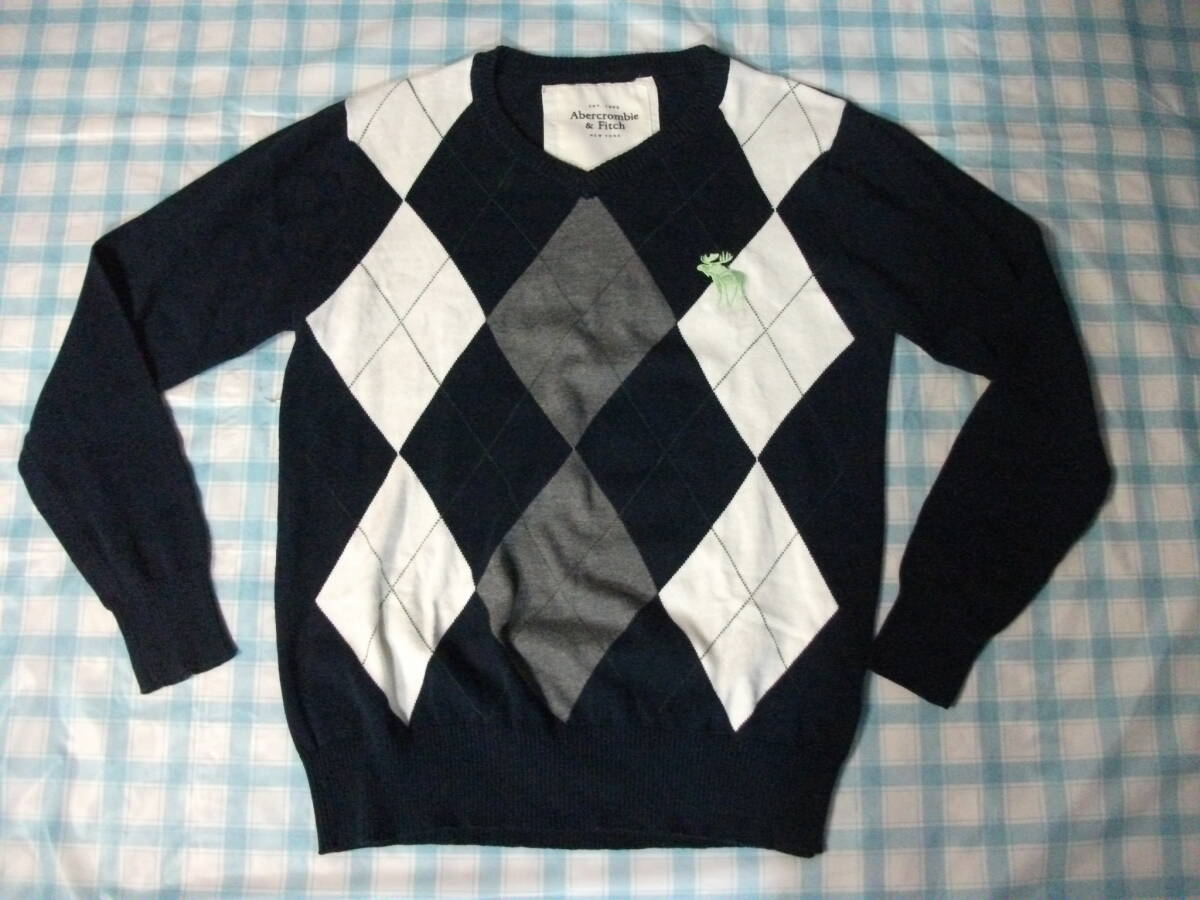 Abercrombie&Fitch Vネックセーター M 紺 美品拍卖