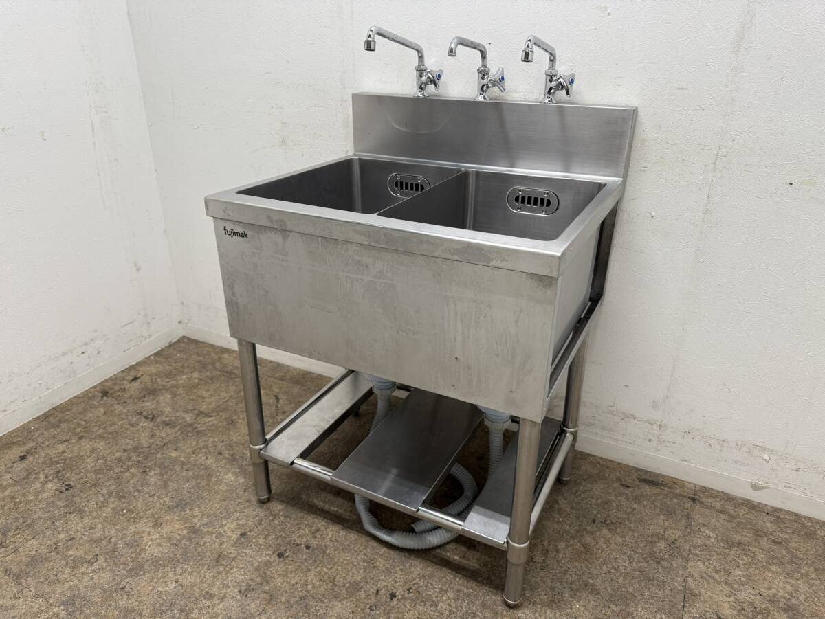 フジマック fujimak  業務用 2層シンク流し台 蛇口付き 厨房 飲食店 W700xD600xH800mm拍卖