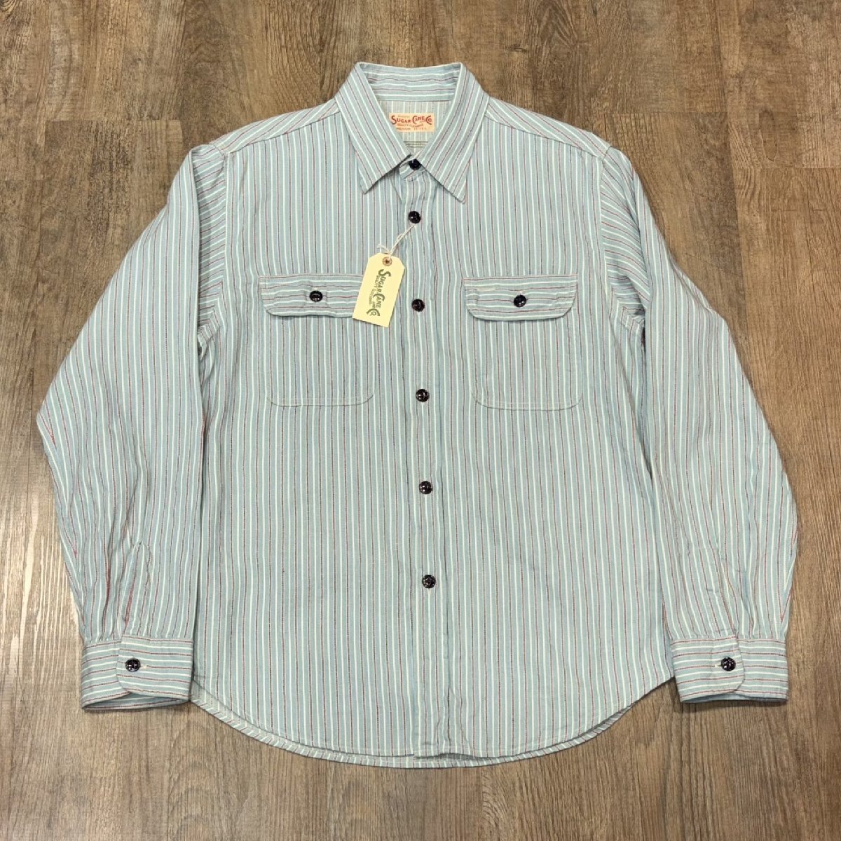 シュガーケーン ドビーストライプ コットン ワークシャツ アメカジ SC29146 125)ブルー M トップス拍卖