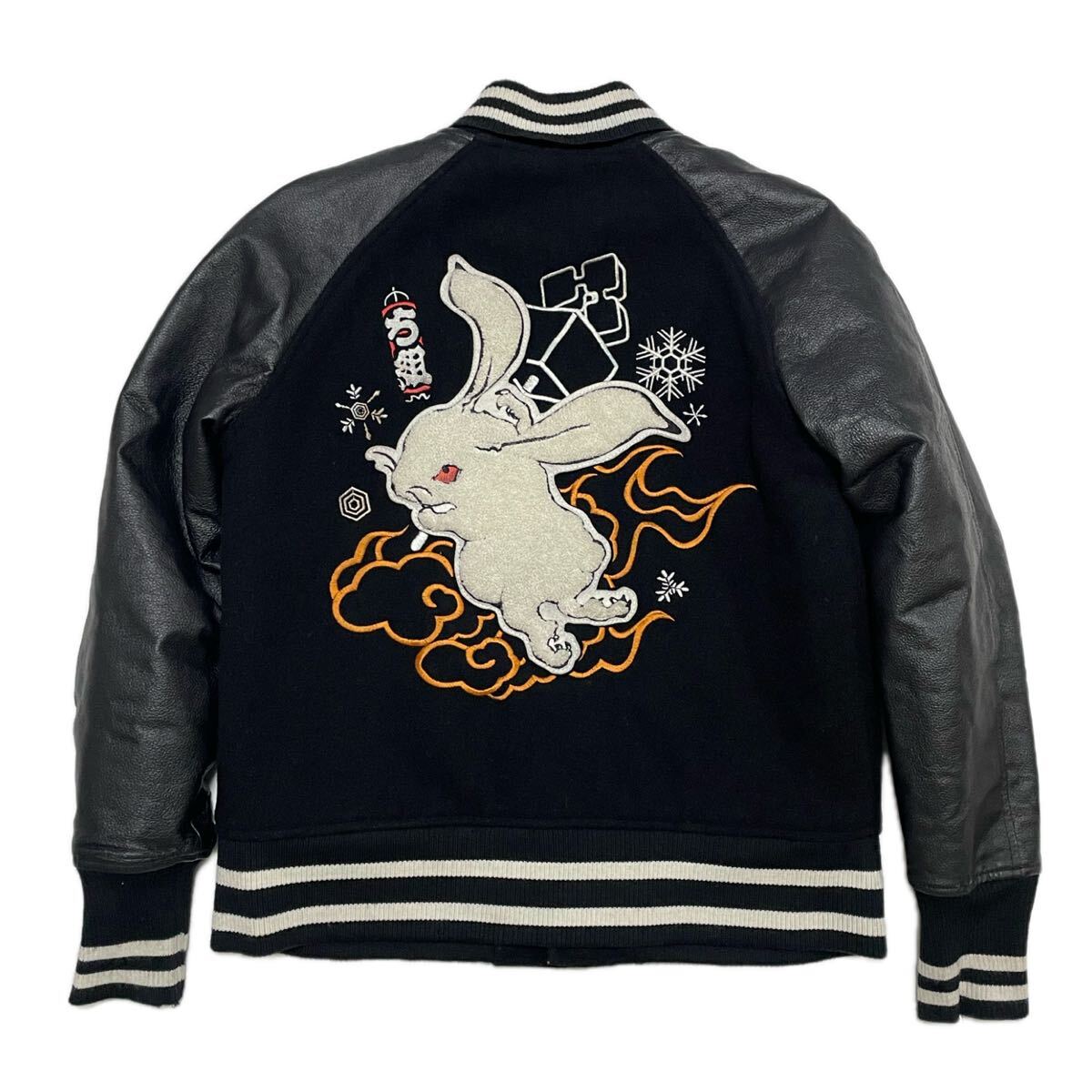 CHIKIRIYA レザー混 ジャケット ブラック チキリヤ ち組 刺繍 和柄 レザー ボンバー拍卖