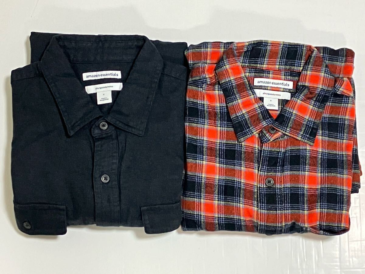 未使用 タグ付 amazon essentials 2着 長袖シャツ スリムフィット M 〜 L 相当 アマゾン プライベートブランド PB ネルシャツ拍卖