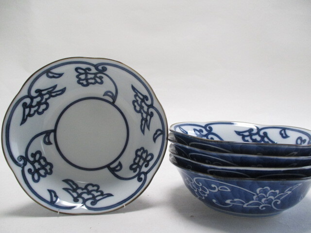 たち吉 中鉢 15cm 染付輪花 5個/ 鉢 煮物鉢 小鉢 拍卖