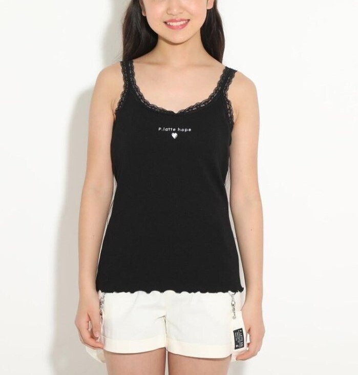 新品 PINK-latte ニコラ掲載ロゴレースキャミソール  ブラック(019) 16(S160cm) 定価3190円拍卖