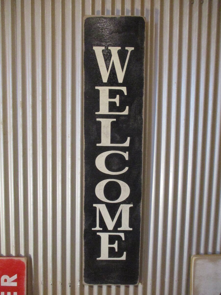 インテリア木製看板 WELCOME検)シャビーカントリーカフェアンティークレストランバー古着屋雑貨屋CAFEUSA40s50s60s70s拍卖