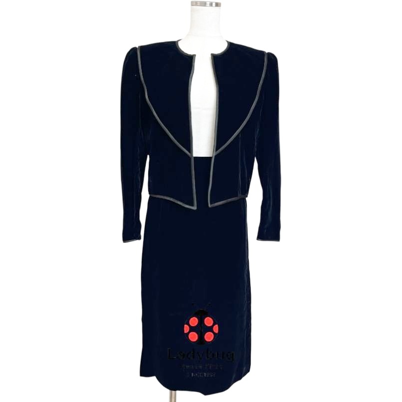 ビンテージ ベルベット レディーススーツ マザーズスーツ ノーカラージャケット タイトスカート 7号拍卖