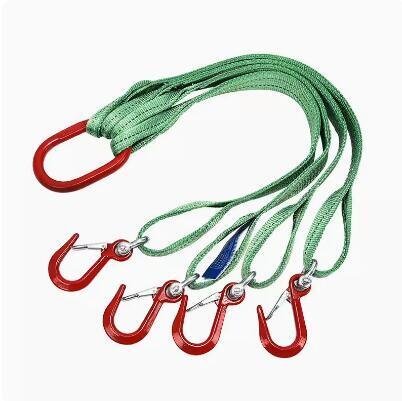 B0720上質工事用材料運搬作業用ベルトスリング4点吊りスリングベルト合金鋼製フック付きリング付き ポリエステル製 最大使用荷重3t 長さ1M拍卖