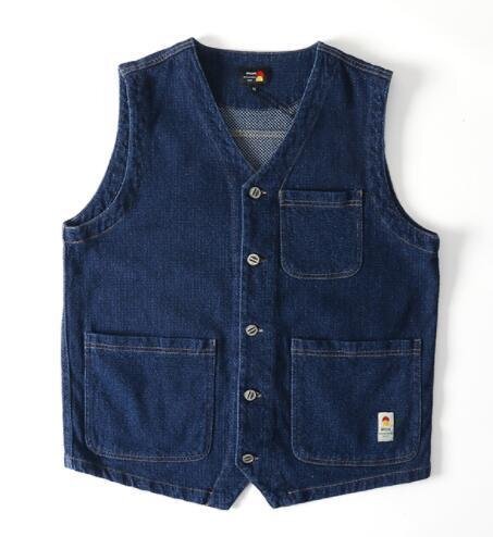 B0175☆新品ベストメンズ マルチポケット ワークジャケット レプリカ デニム コットン100% デニム アメカジ Lサイズ選択可拍卖