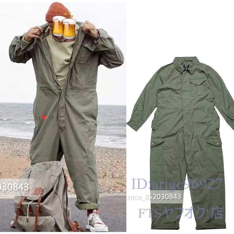 U354☆新品オーバーオール つなぎ 作業服 オールインワン ツナギ オシャレ ペインターパンツ 長袖 カーゴ ファッション グリーンM-2XL選択拍卖