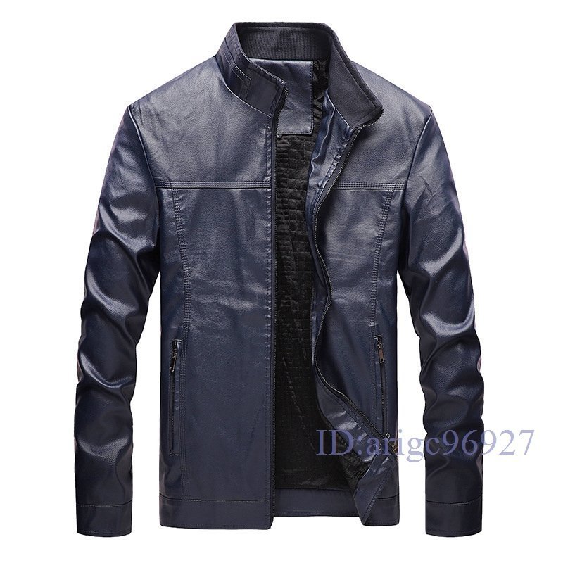 T355☆新品メンズレザージャケットライダースジャケットバイクジャケットジャンパーブルゾンPUジャケットアウターブルーXL/2XL/3XL/4XL拍卖