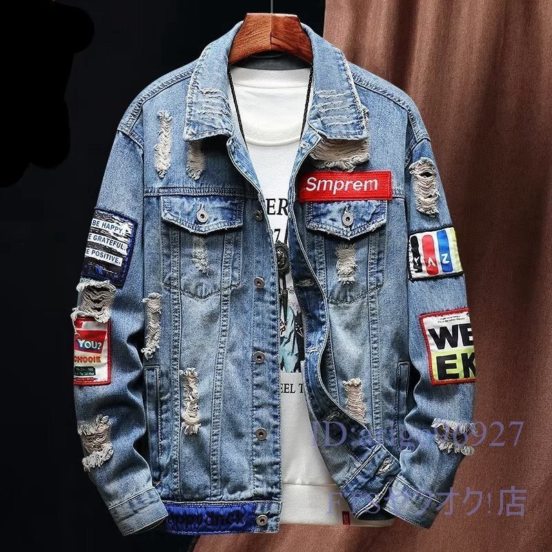 A2206☆新品デニムジャケット メンズ Gジャン ジャンパー ブルゾン デニムジャンパー お兄系 ダメージ ヴィンテージ加工 春秋冬 M~3XL拍卖