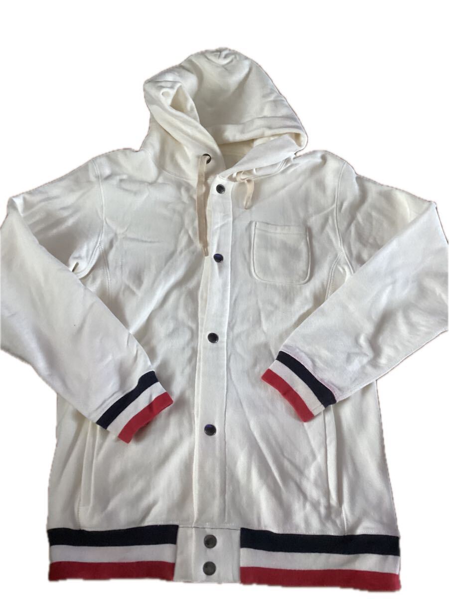 Champion リバースウィーブ フーディー 白×赤×紺 ボタンパーカー Mサイズ スウェット パーカー オフホワイト ホワイト拍卖