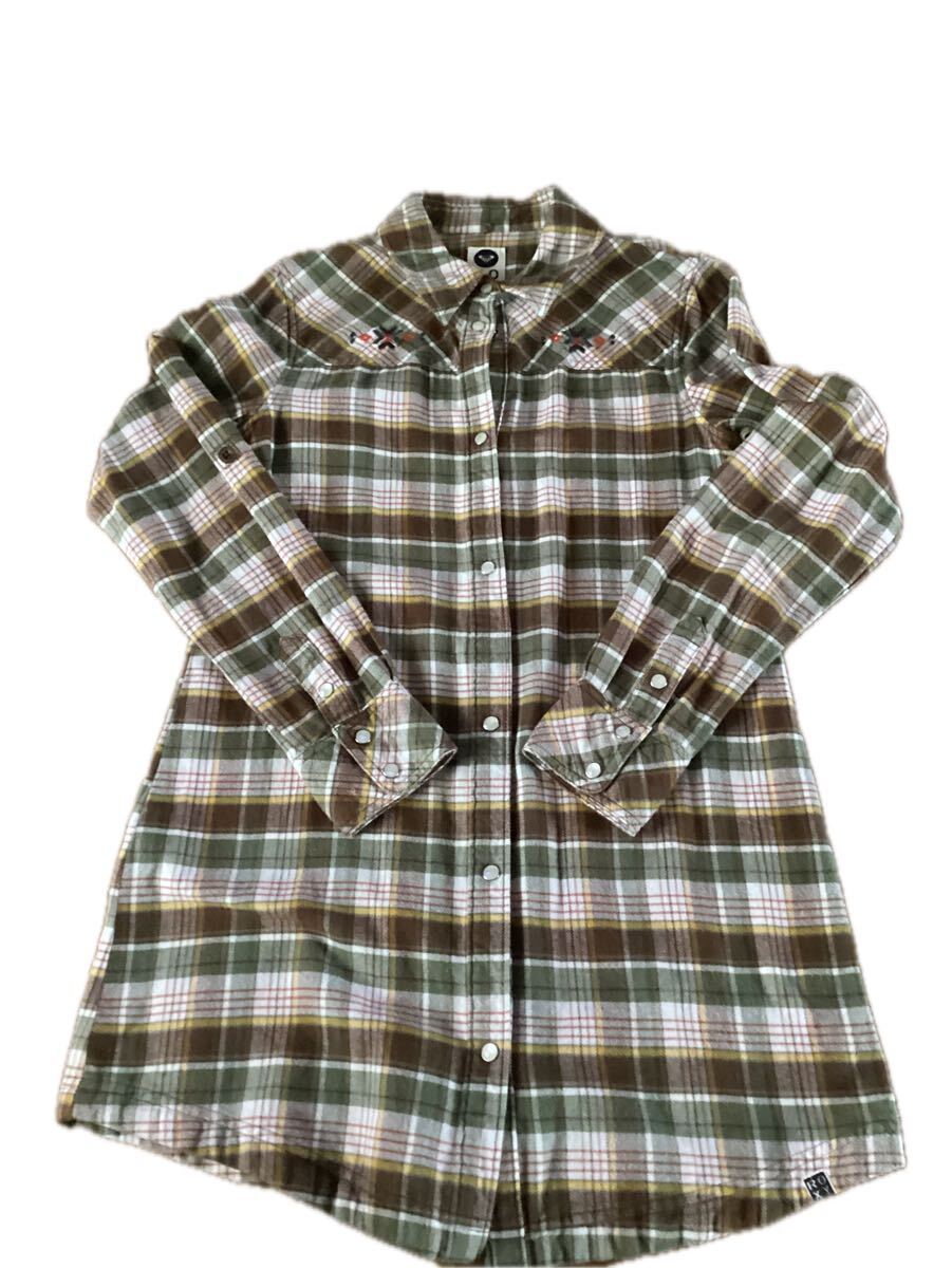 ROXY チェック柄 シャツワンピース 長袖 綿100% カジュアル グリーン ブラウン レディース M相当 チュニック ブラウス拍卖