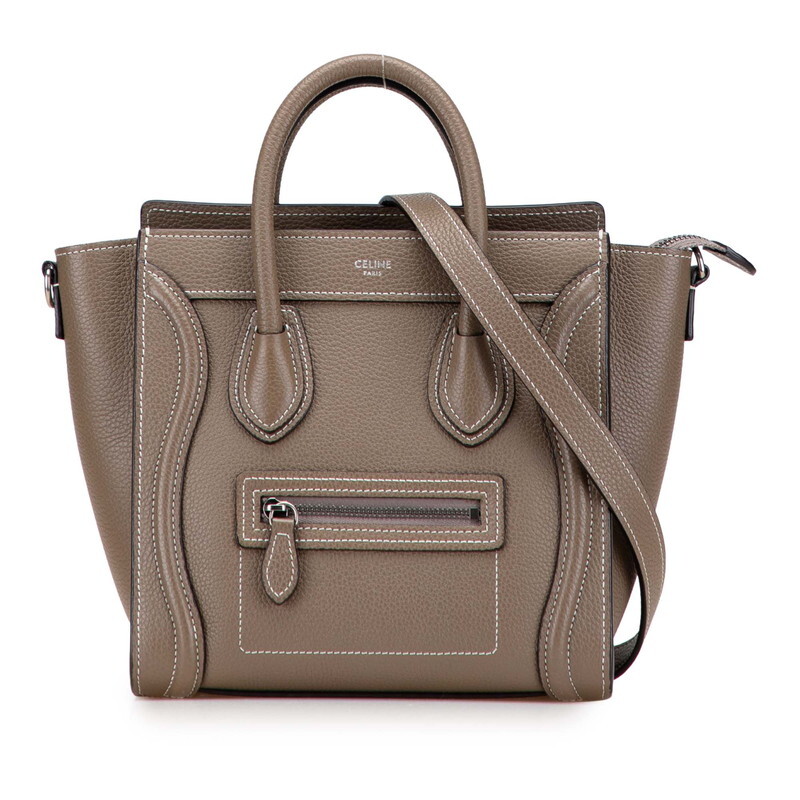 セリーヌ ラゲージ ナノショッパー ハンドバッグ ショルダーバッグ 2WAY グレージュ レザー レディース CELINE 【中古】拍卖