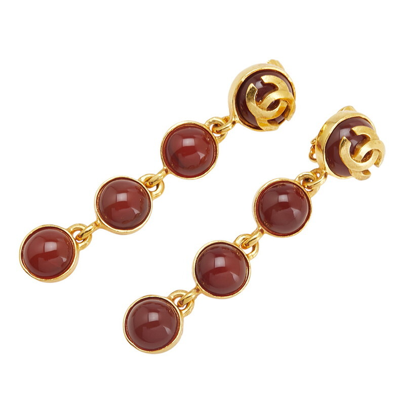 シャネル ヴィンテージ ココマーク ラウンド スイング イヤリング ゴールド ワインレッド メッキ レディース CHANEL 【中古】拍卖