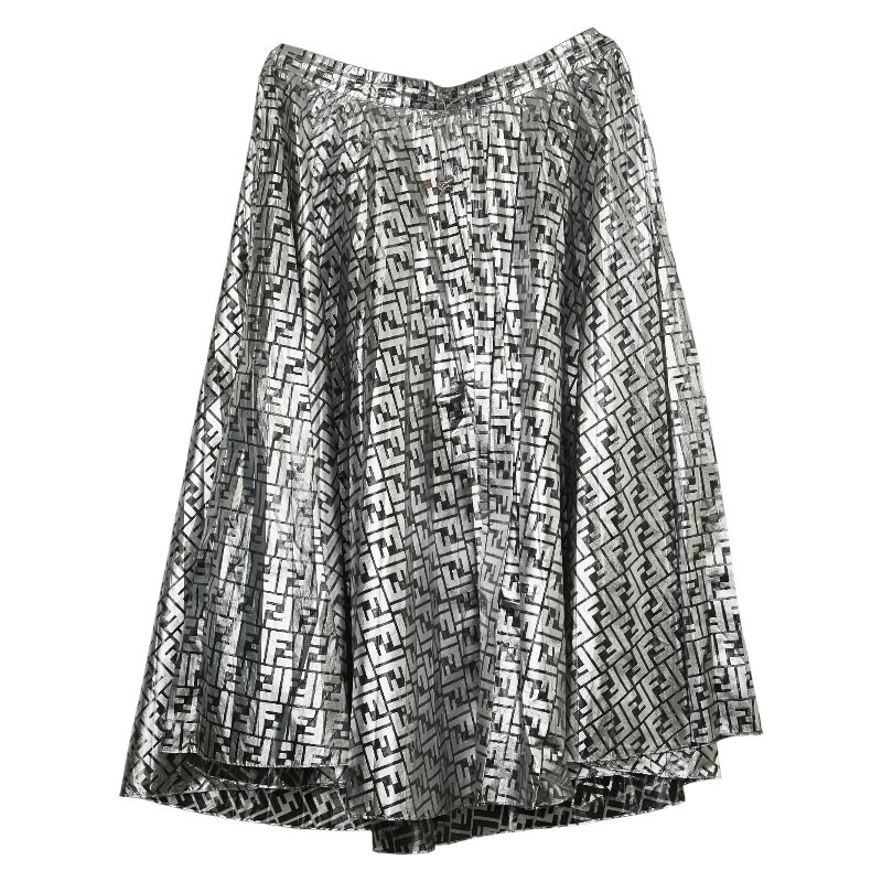 フェンディ × ニッキー・ミナージュ ズッカ プリーツロングスカート サイズ:38 FQ7121 シルバー ブラック ナイロン FENDI 【中古】拍卖