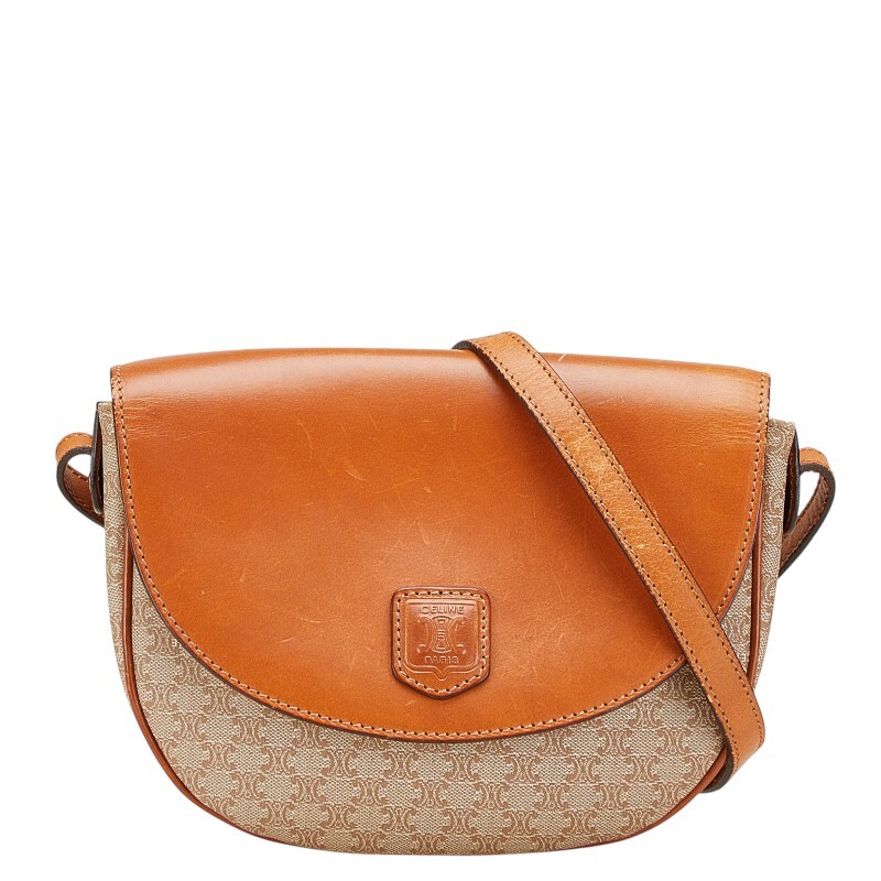 セリーヌ マカダム ショルダーバッグ ベージュ ブラウン PVC レザー レディース CELINE 【中古】拍卖