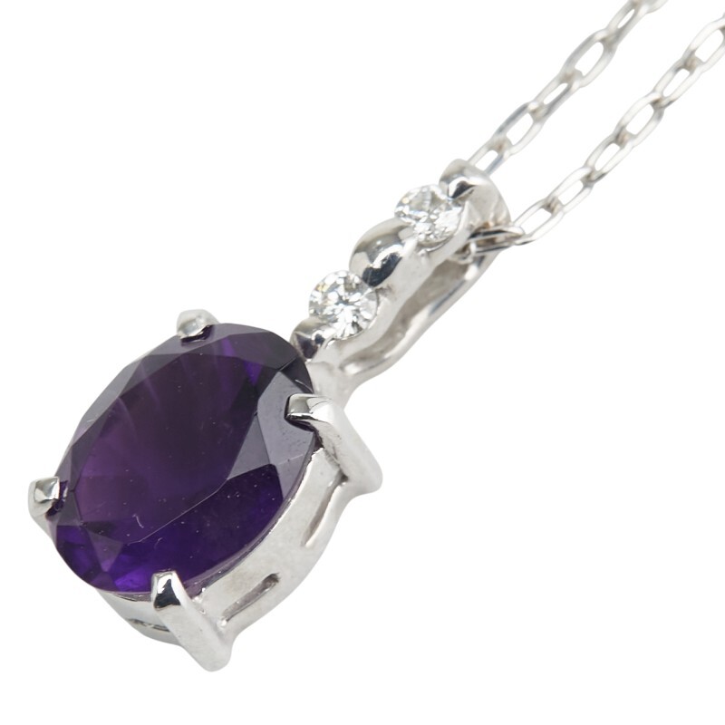 ノーブランド K18WG ホワイトゴールド アメジスト4.24ct ダイヤ0.04ct ペンダントネックレス レディース no brand 中古拍卖