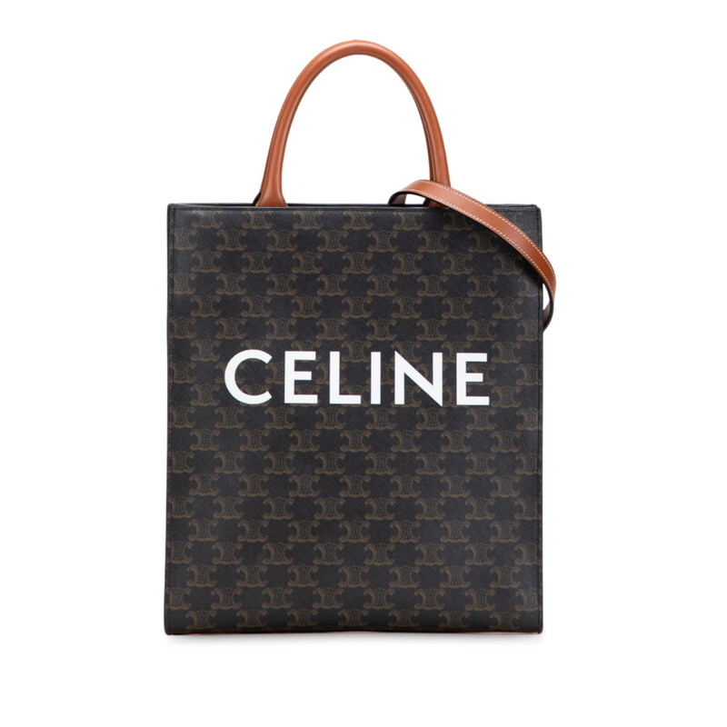 セリーヌ トリオンフ バーティカルカバ ミディアム ショルダーバッグ ハンドバッグ 2WAY ブラック ブラウン PVC レザー CELINE 【中古】拍卖