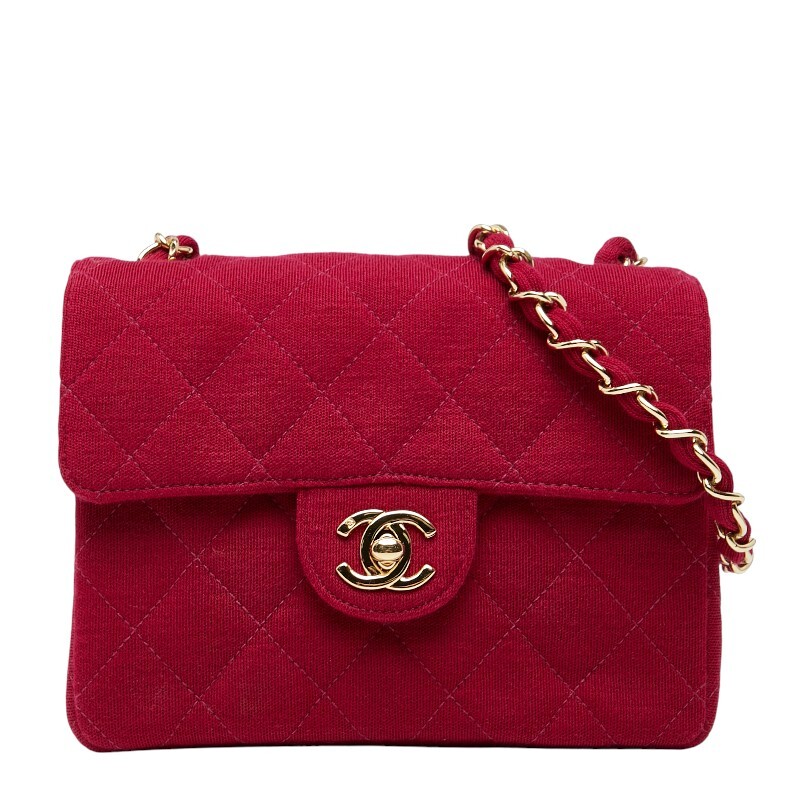シャネル ココマーク ミニマトラッセ 17 チェーン ショルダーバッグ レッド コットン レディース CHANEL 【中古】拍卖